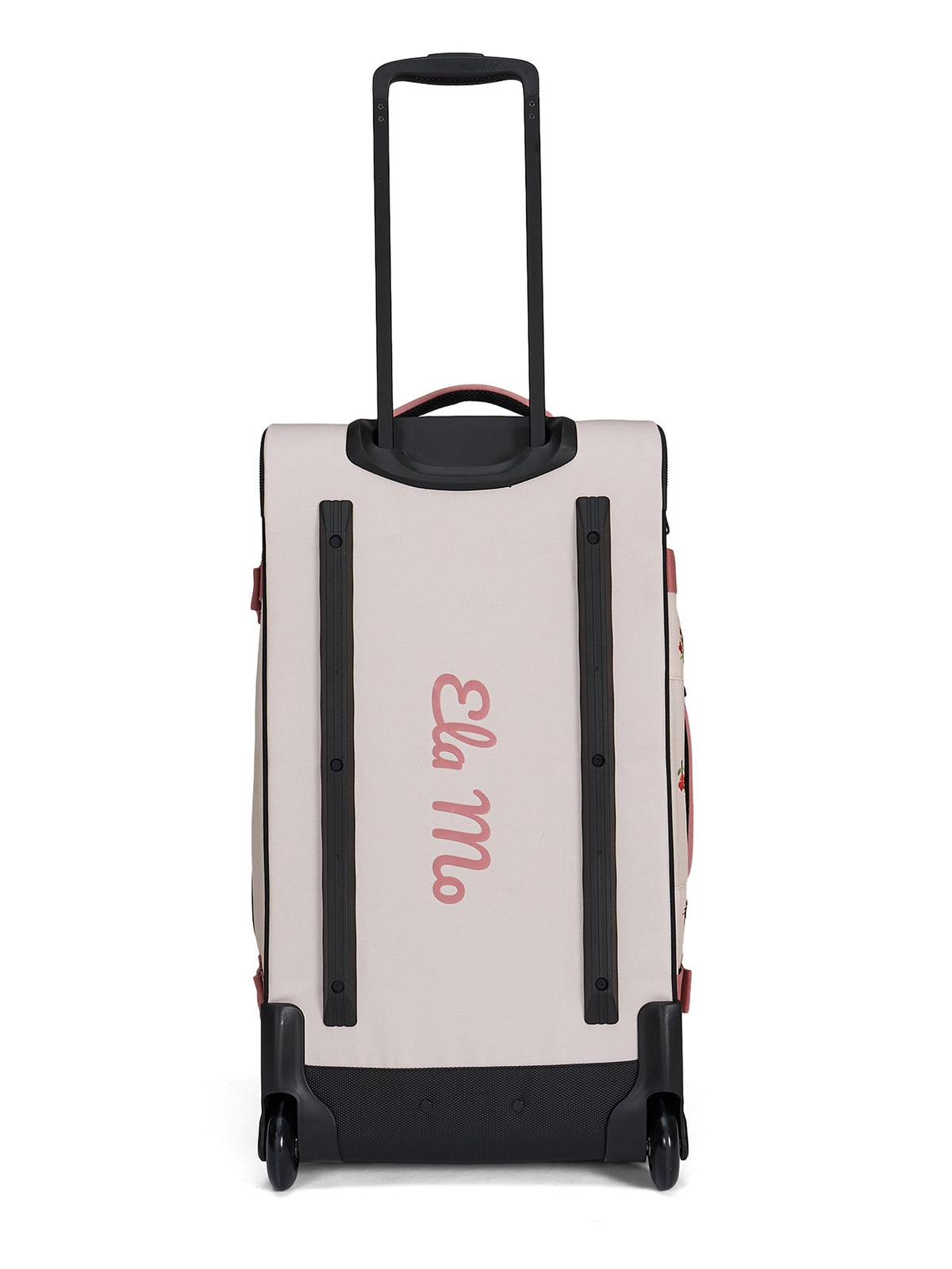 Ela Mo™ Reisetasche mit Rollen 78 Liter | Embroidery Edition Losy.Die Rückseite der Tasche mit Tragegriff und Herstellerlogo