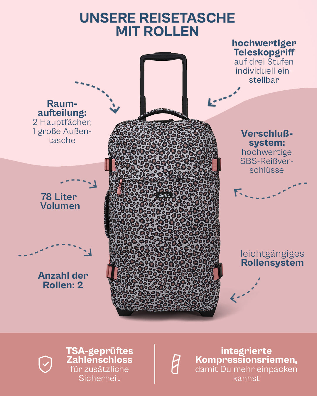 Ela Mo™ Reisetasche mit Rollen 78 Liter | New Leo
