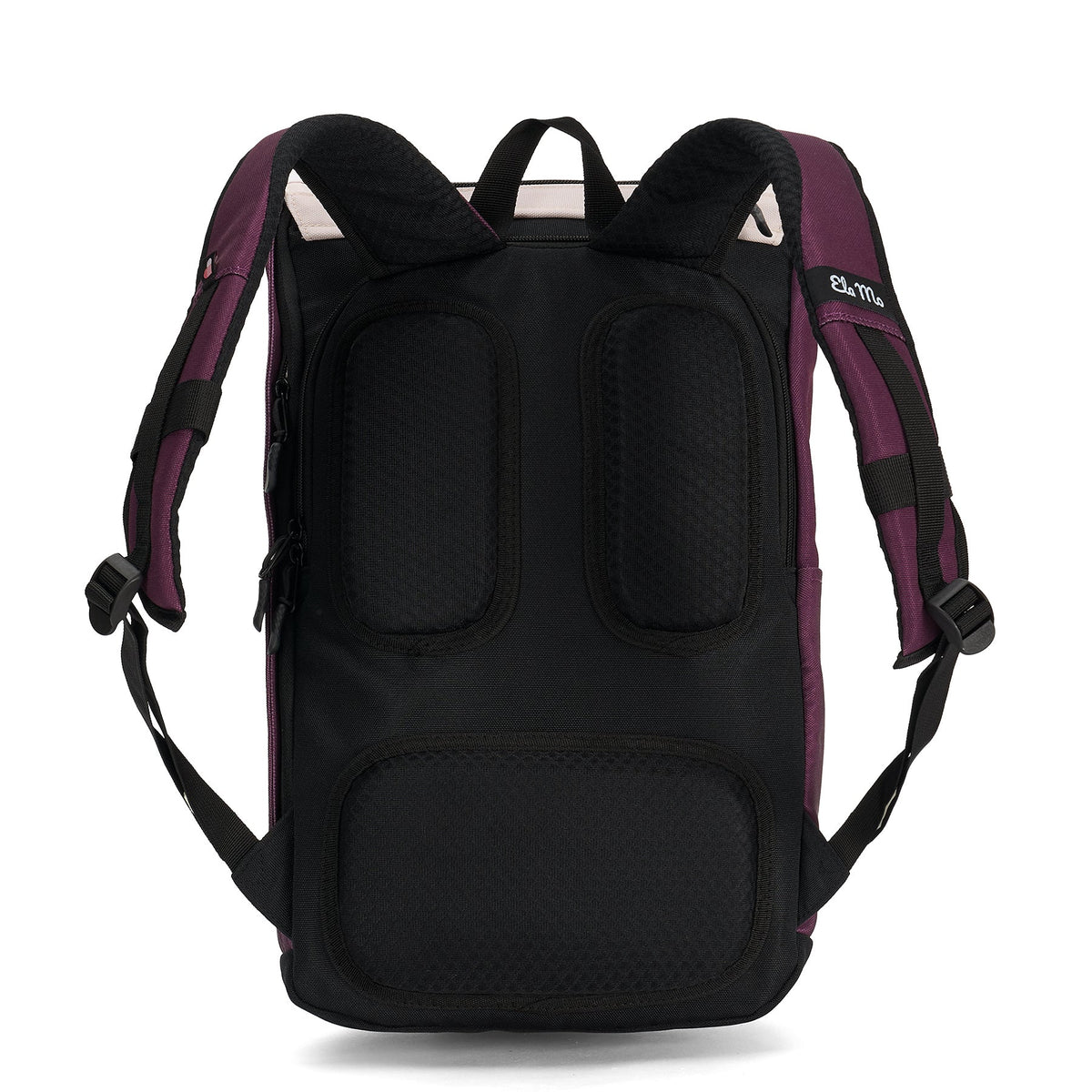 Ela Mo™ Everywhere Daypack | Grape. Die Rückseite des Rucksacks mit verstärktem Rückenpolster und Schulterriemen.