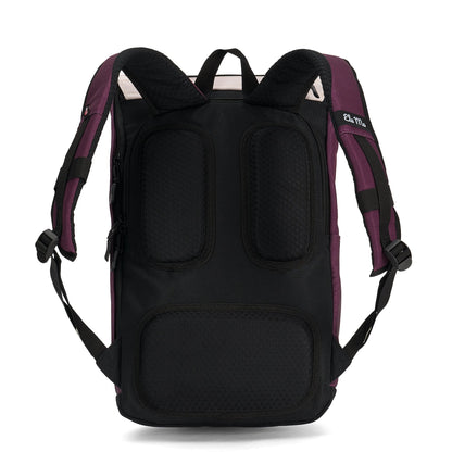 Ela Mo™ Everywhere Daypack | Grape. Die Rückseite des Rucksacks mit verstärktem Rückenpolster und Schulterriemen.