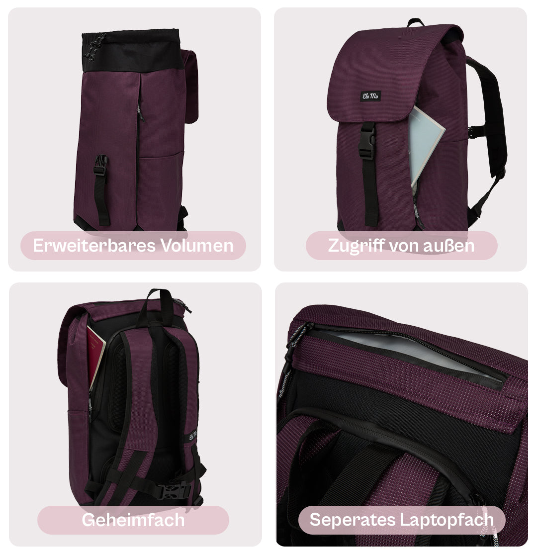 Ela Mo™ Everywhere Rucksack | Plum Reflective