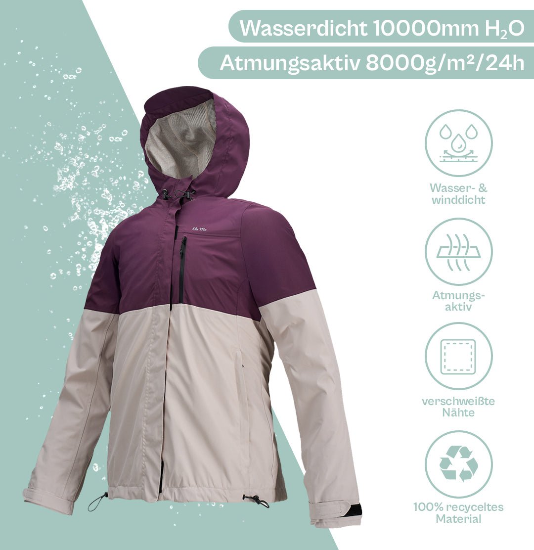 Ela Mo™ Regenjacke | Grape. Die wasserdichte Regenjacke mit zahlreichen praktischen Funktionen für den Alltag, die Anleitung