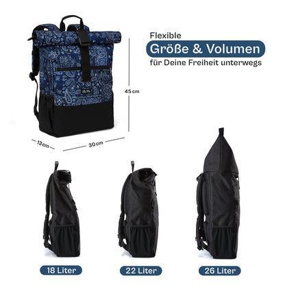 Ela Mo™ Rolltop Rucksack | Denim Paisley