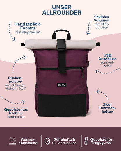 Ela Mo™ Rolltop Rucksack | Grape