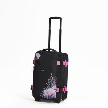 Ela Mo™ Reisetasche mit Rollen 42 Liter | Beauty in Darkness.Reisetasche mit Reißverschluss-Außenfach auf weißem Hintergrund